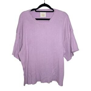 The Lullaby Club Light Lilac Purple Ribbed Knit Cotton Alex Short Sleeve Top S/M